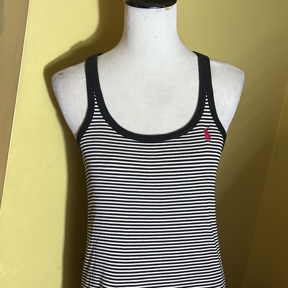 RALPH LAUREN Size Medium Tanktop Dress 100% Pima Cotton Thin Stripe Preppy Chic - Picture 2 of 16